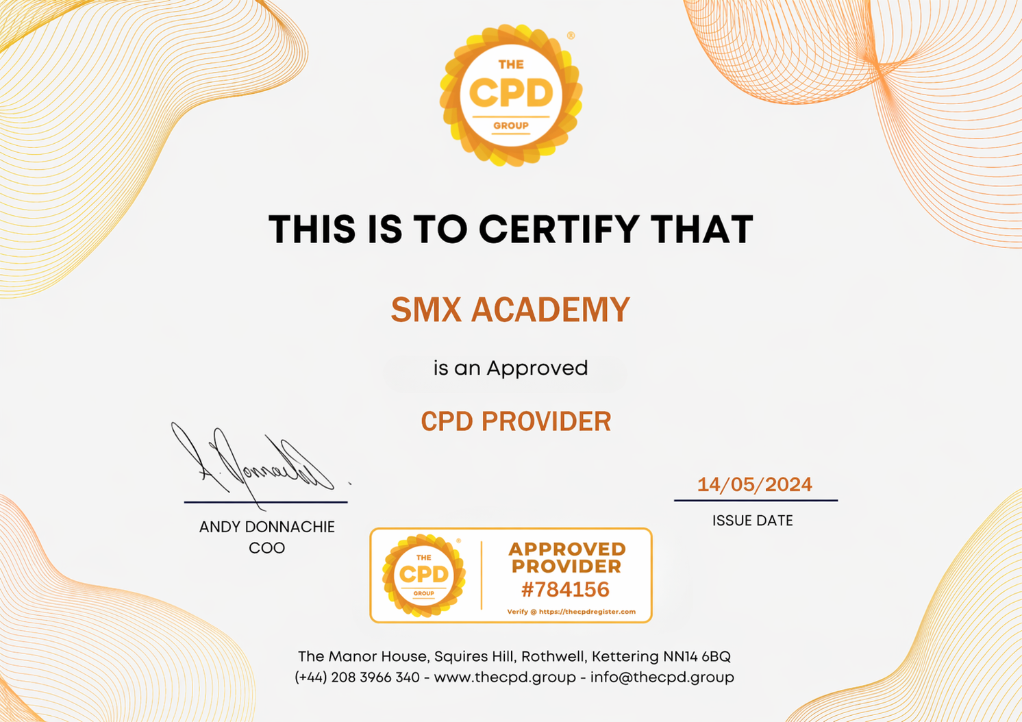 CPD Approved Provider certificate for SMX Academy